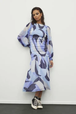 Robe Longue à Manches Ballons Smockées Recyclée