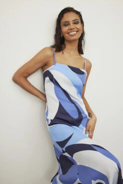 Robe Imprimée -Lady Doux Soldes Magasin all blue thin strap printed dress 1736 000182 02681