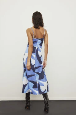 Robe Imprimée -Lady Doux Soldes Magasin all blue thin strap printed dress 1736 000182 0268123