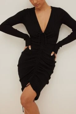 Robe à Col En V Côtelé 14 Robe à Col En V Côtelé -Lady Doux Soldes Magasin anikateller ribbed v neck dress 1648 000124 0002 11020