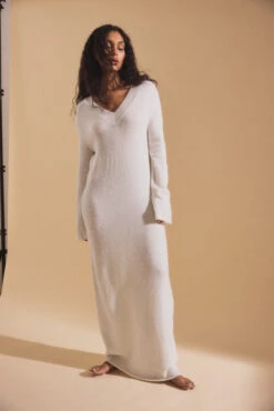 NA-KD Robe Longue En Maille à Encolure En V Profonde -Lady Doux Soldes Magasin bw knitted deep v neck maxi dress 1018 009972 0260 2