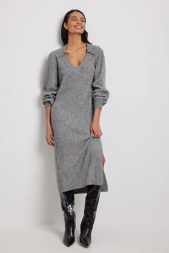 NA-KD Robe Longue En Maille à Col -Lady Doux Soldes Magasin collar long knitted dress 1100 006668 013812551 1