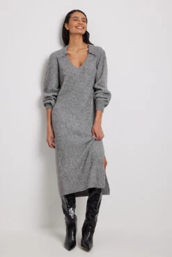 NA-KD Robe Longue En Maille à Col -Lady Doux Soldes Magasin collar long knitted dress 1100 006668 013812551