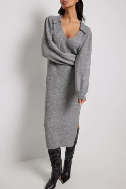 NA-KD Robe Longue En Maille à Col -Lady Doux Soldes Magasin collar long knitted dress 1100 006668 013812559 1