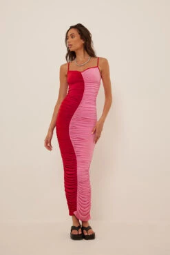 Robe Longue Effet Color Block
