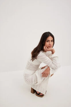 Robe Longue Structurée En Maille Crochetée -Lady Doux Soldes Magasin crochet structured maxi dress 1018 010481 0260wooden heel platform sandals 1055 001409 292921 4029