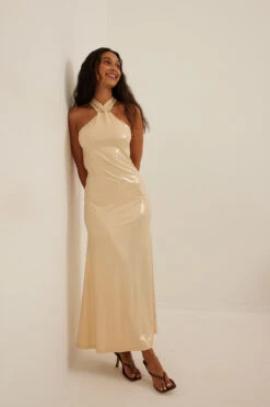 Robe Longue Brillante Croisée -Lady Doux Soldes Magasin crossover shiny maxi dress 1017 001843 00054018