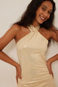 Robe Longue Brillante Croisée -Lady Doux Soldes Magasin crossover shiny maxi dress 1017 001843 00054040