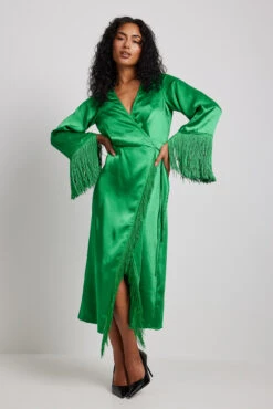 Robe Mi-longue En Tissu Satiné à Franges -Lady Doux Soldes Magasin fringes detail maxi dress 1787 000010 00862437