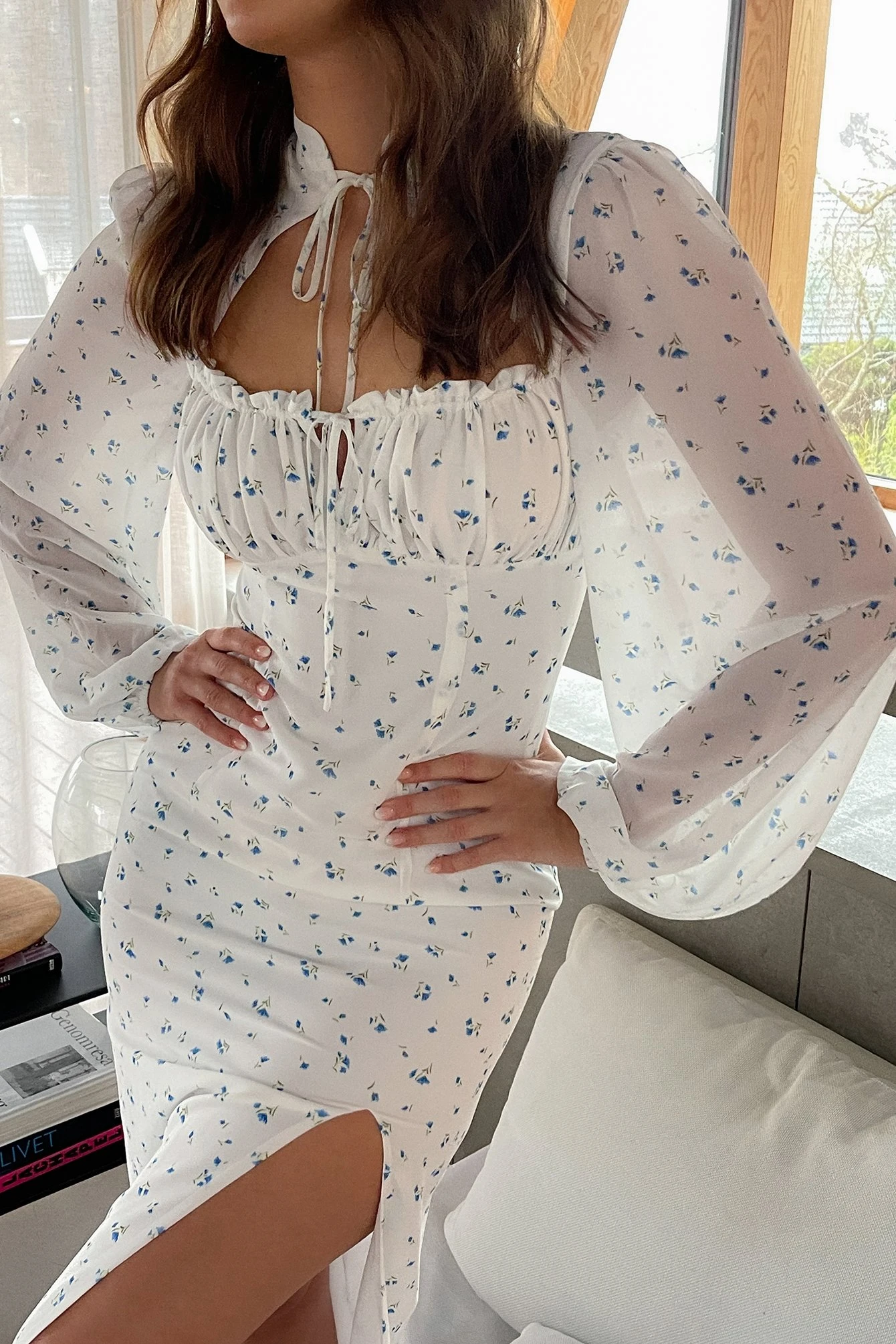 Robe Mi-longue à Fronces à Manches Longues 6 Robe Mi-longue à Fronces à Manches Longues – Image 6