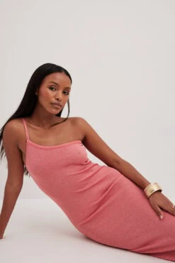 Robe Mi-longue Asymétrique En Maille Pailletée 7 Robe Mi-longue Asymétrique En Maille Pailletée -Lady Doux Soldes Magasin glitter knitted one shoulder midi dress 1018 010249 02569086