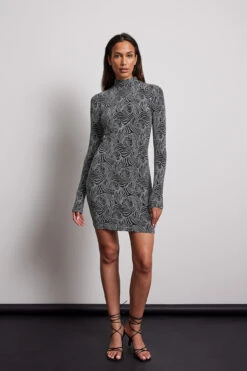 Robe Courte Pailletée à Col Montant -Lady Doux Soldes Magasin high neck glitter mini dress 1017 002020 00146939
