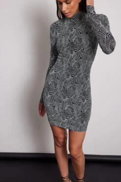 Robe Courte Pailletée à Col Montant -Lady Doux Soldes Magasin high neck glitter mini dress 1017 002020 00146972
