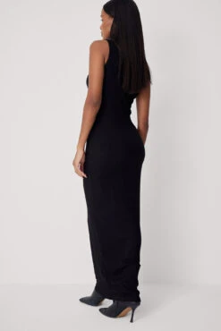 Maxi Robe Col Haut à Nervures -Lady Doux Soldes Magasin high neck ribbed maxi dress 1100 006628 00026616 copy