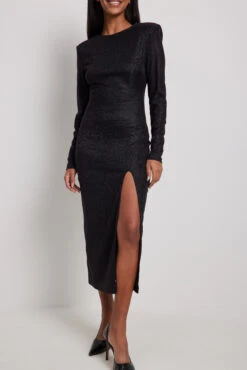 Robe Mi-longue Brillante à Fente Haute -Lady Doux Soldes Magasin high slit glitter midi dress 1783 000016 0002 02