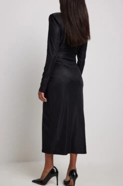 Robe Mi-longue Brillante à Fente Haute -Lady Doux Soldes Magasin high slit glitter midi dress 1783 000016 0002 04