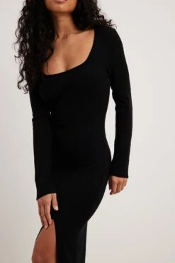 Robe Longue En Maille à Fente Haute -Lady Doux Soldes Magasin high slit knitted maxi dress 1727 000139 0002 15146