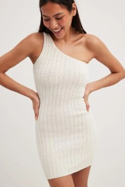 Robe Courte Asymétrique En Maille -Lady Doux Soldes Magasin knitted one shoulder mini dress 1744 000045 0001 1154