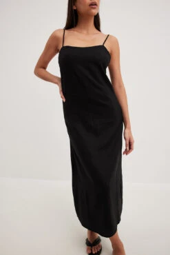 Robe En Lin Mélangé à Bretelles Spaghetti -Lady Doux Soldes Magasin linen blend spaghetti strap dress 1744 000054 00020359