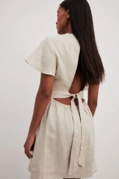 Robe Courte Fluide En Lin Nouée Au Dos -Lady Doux Soldes Magasin linen flowy tie back mini dress 1014 001508 00050051asjkdjs