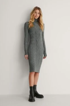 Robe En Maille Torsadée -Lady Doux Soldes Magasin lisa marie cable knitted midi dress 1688 000022 0008 04c r