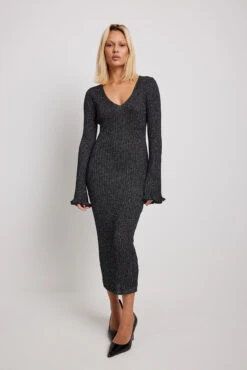 Robe Mi-longue En Maille Lurex