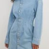 NA-KD Robe Courte En Denim à Taille Marquée