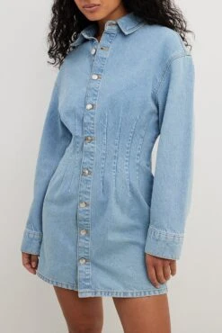 NA-KD Robe Courte En Denim à Taille Marquée