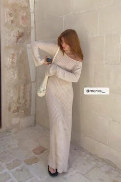 NA-KD Robe Longue En Maille Côtelée à Décolleté Profond Au Dos -Lady Doux Soldes Magasin menxu 1100 007118 0140 social 1