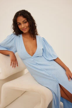 Robe Mi-longue Boutonnée En Lin -Lady Doux Soldes Magasin na kd button up linen midi dress 1014 001337 0003 48526