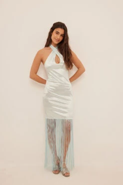 Robe Dos Nu Avec Franges -Lady Doux Soldes Magasin na kd halterneck fringe detail dress 1017 001804 0047 0041