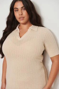 NA-KD Robe Mi-longue Côtelée à Col -Lady Doux Soldes Magasin nakd collar detail ribbed midi dress 1100 005606 0295 04a