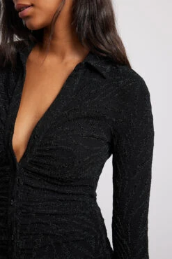 Robe Courte Pailletée à Fronces Et Col 7 Robe Courte Pailletée à Fronces Et Col -Lady Doux Soldes Magasin nakd collar detail rouched glitter mini dress 1017 002036 0002 30656