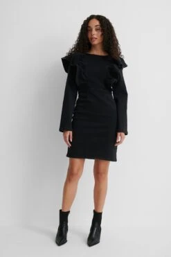 NA-KD Robe En Jean à Volants -Lady Doux Soldes Magasin nakd flounce denim dress 1018 006971 1198 03