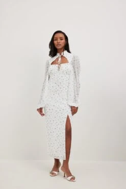 Robe Mi-longue à Fronces à Manches Longues