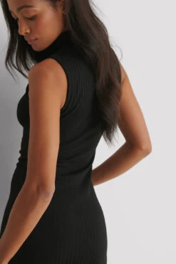Robe Col Montant Recyclée -Lady Doux Soldes Magasin nakd high neck rib sleeveless dress 1100 004615 0002 03g 1 02r