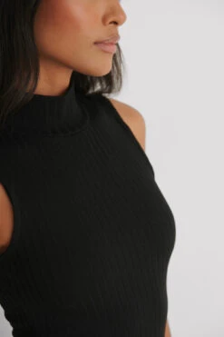 Robe Col Montant Recyclée -Lady Doux Soldes Magasin nakd high neck rib sleeveless dress 1100 004615 0002 04g 1 02r