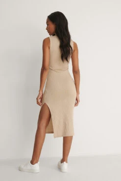 Robe Col Montant Recyclée -Lady Doux Soldes Magasin nakd high neck rib sleeveless dress 1100 004615 0005 02d