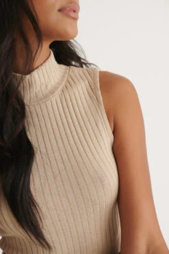 Robe Col Montant Recyclée -Lady Doux Soldes Magasin nakd high neck rib sleeveless dress 1100 004615 0005 03g