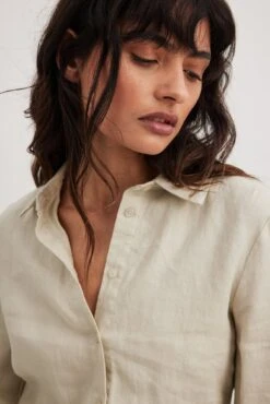 NA-KD Robe Chemise En Lin -Lady Doux Soldes Magasin nakd linen shirt dress 1100 006902 0005 11599