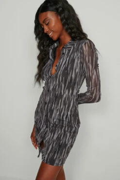 Robe Chemise En Maille Recyclée -Lady Doux Soldes Magasin nakd mesh shirt dress 1017 001206 0259 05a
