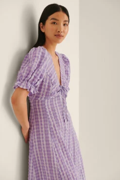 Robe Midi À Carreaux Avec Cordon