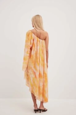 Robe Midi En Mousseline -Lady Doux Soldes Magasin nakd one sleeve chiffon slanted midi dress 1014 001445 7947 4378