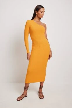 Robe Mi-longue Côtelée Asymétrique -Lady Doux Soldes Magasin nakd one sleeve ribbed midi dress 1100 006632 0261 11792 1