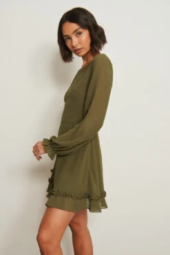 Robe à Volants Et Manches Longues En Matière Recyclée -Lady Doux Soldes Magasin nakd recycled frill detail long sleeve dress 1659 000119 0290 03j