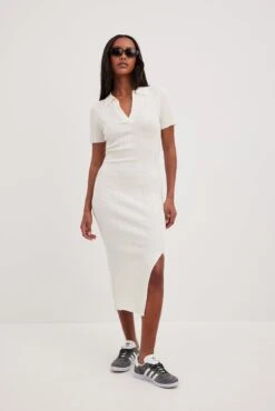 NA-KD Robe Mi-longue En Maille Côtelée à Col -Lady Doux Soldes Magasin nakd rib knitted collar midi dress 1100 007092 0001 2585