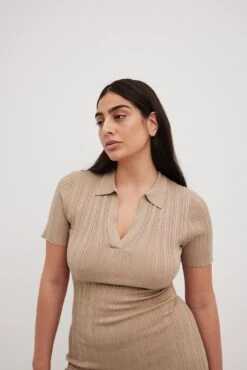 NA-KD Robe Mi-longue En Maille Côtelée à Col -Lady Doux Soldes Magasin nakd rib knitted collar midi dress 1100 007092 0119 6978 1