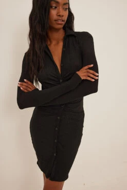 NA-KD Robe à Boutons -Lady Doux Soldes Magasin nakd rouched button detail dress 1018 007581 0002 1628 r