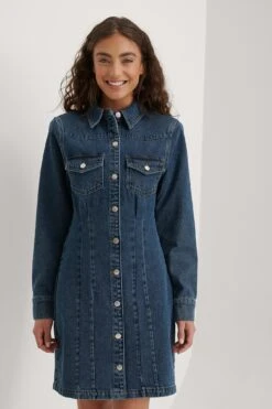 Robe En Jean à épaules Pointues Recyclée -Lady Doux Soldes Magasin nakd sharp shoulder denim dress 1018 007572 0116 03j