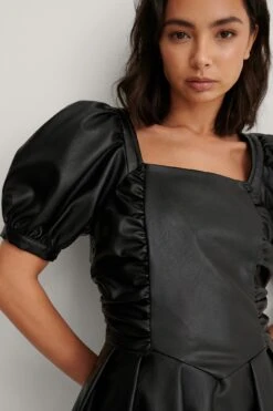 Robe En Faux Cuir -Lady Doux Soldes Magasin nakd short puff sleeve pu dress 1018 007159 0002 04g